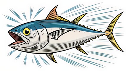 A minimalist dark vector tuna with sharp fins and dynamic lines, crafted for sleek brand representation.