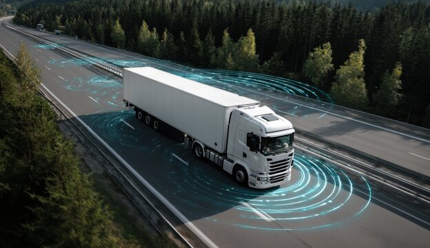 Autonomous truck driving on highway with lidar tech