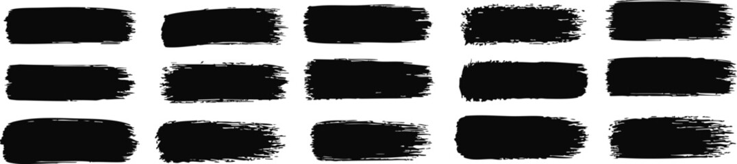 Set of grunge textured brush strokes in black ink with dry edges, perfect for banners, highlights, and decoration. Vector EPS 10