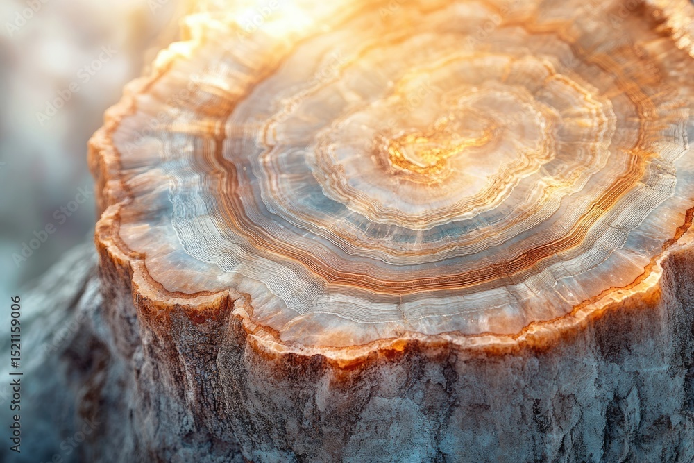 Poster a mesmerizing close-up of a gemstone's cross-section, revealing its intricate concentric layers of w