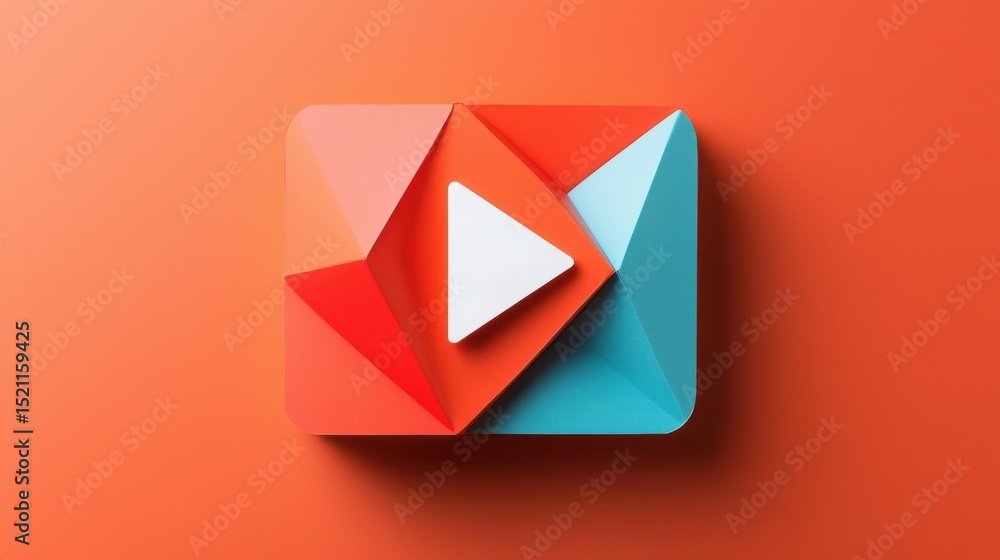 Poster geometric abstract design of a play button representing a marketing strategy focused on creating tut