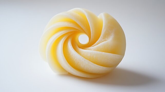 One piece of Fusillo pasta with its unique spiral shape, highlighted on a simple white backdrop. Great for food photography and recipe illustrations. 