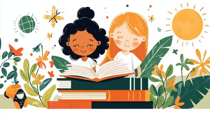 This image depicts students of diverse backgrounds engaging in collaborative learning and by elements of nature that inspire creativity and a love of science