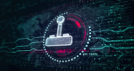 Joystick videogame and gaming symbol abstract digital concept. Global network and cyber technology background seamless and looped 3d animation. - Powered by Adobe