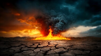 Fototapeta premium Dramatic flaming wildfire at dusk engulfs the landscape
