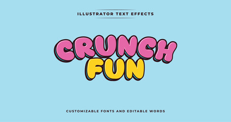 Crunch Fun: text effect with sage color tones. A refreshing, bubbly design perfect for modern and fun themes. Vector illustrator effects