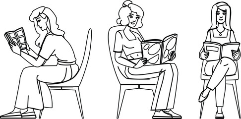 book woman reading chair vector