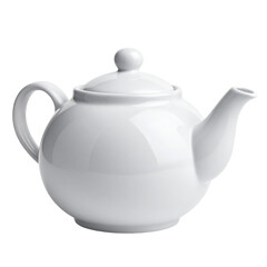 Obraz premium Classic white ceramic teapot with a rounded body, curved spout, and a handle, featuring a fitted lid with a knob.