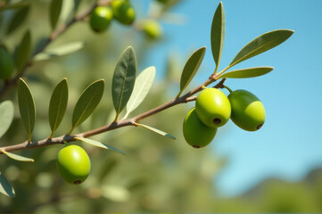 Fresh green berries grow on a tree branch