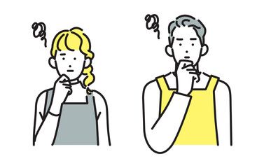 シンプル　イラスト　悩む若い夫婦 人物