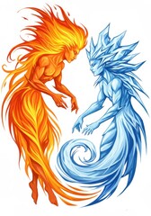 Fire and ice elementals illustration