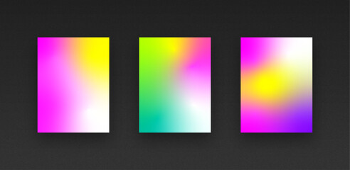 Fototapeta premium Colorful vibrant gradient background template copy space set. Various color combination backdrop design. Smooth color gradation for screen, mobile apps, poster, or banner design