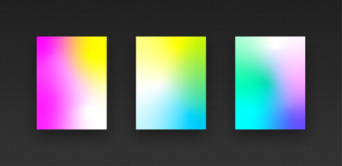 Naklejka premium Colorful vibrant gradient background template copy space set. Various color combination backdrop design. Smooth color gradation for screen, mobile apps, poster, or banner design