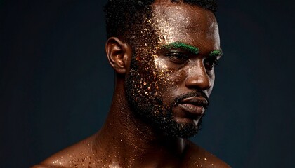 Neon Green Eyebrows and Gradient Eyeliner on Fair Male Silhouette with Chromatic Blush