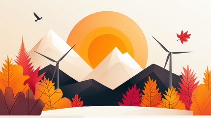 Scenic landscape with wind turbines generating renewable energy and contributing to the local economy in a sustainable way