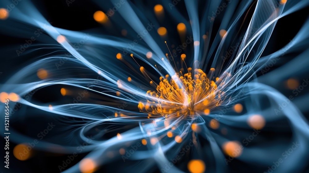 Poster vibrant glowing particles swirling and surging with kinetic energy creating a dynamic futuristic vis