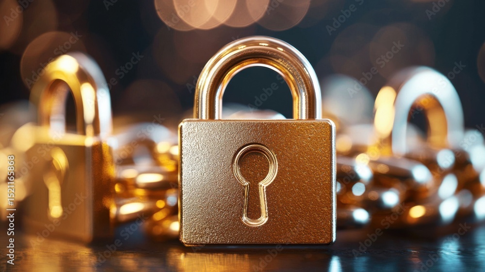 Poster a close up image of a shiny golden padlock representing the critical role of multi factor authentica