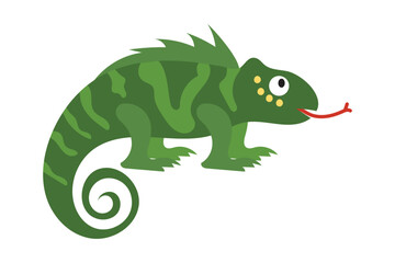 Chameleon hand drawn in cartoon style on white background