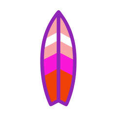 Single pink surfboard icon in stylized flat cartoon design