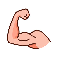 Cartoon flexed bicep arm in outlined style