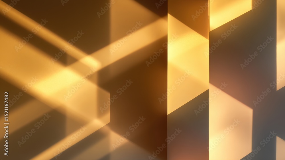Aufkleber warm golden light casting intricate shadow patterns on a textured wall, creating a serene atmosphere
