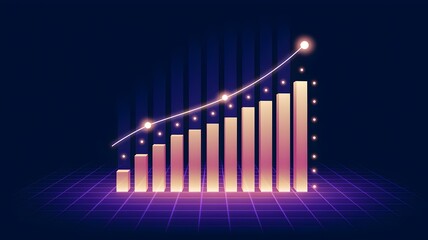 Financial Growth and Ascent: A vibrant illustration depicting a rising bar graph, symbolizing business expansion and financial success. The illuminated bars ascend.