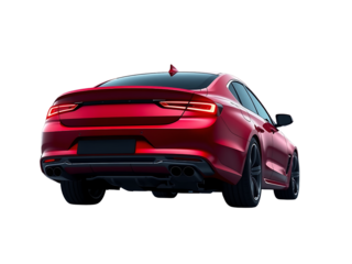 Red luxury car rear view isolated black background