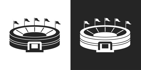 Stadium icon, Sports venue vector with flags and entrance design