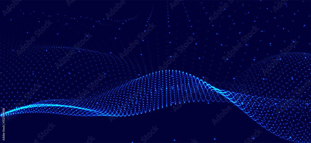 Poster abstract background with dynamic color wave. futuristic dotted wave of bright particles. colorful ba