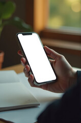 A person holds a cell phone with a blank screen, possibly waiting for something or looking at old memories