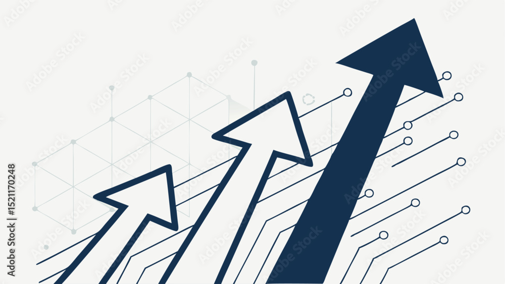 Poster three arrows pointing upwards with a network background suggesting growth and progress visually show