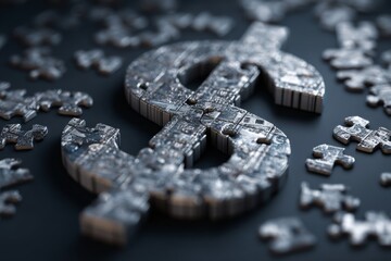Metallic Dollar Sign Surrounded by Puzzle Pieces Representing Financial Challenges and Problem Solving in Business