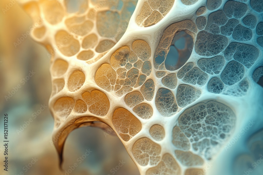 Poster abstract image of intricate, interconnected, porous structures resembling bone or coral.