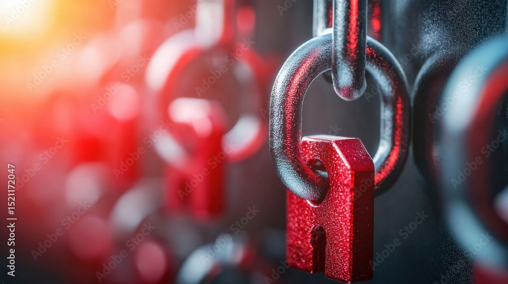 Poster this image depicts a complex multilayered security system with interlocked chains locks and other ro