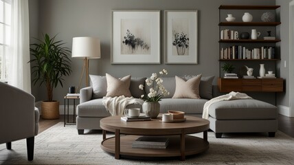 Fototapeta premium Modern living room with neutral tones