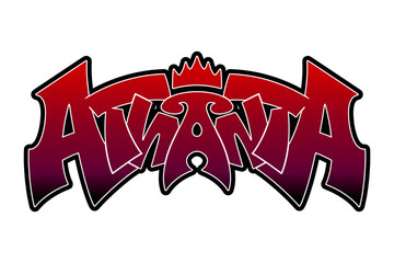 Symmetrical graffiti logo of “Atlanta” in black with red gradient and white outline. Bold and balanced street art style, perfect for urban design, hip hop visuals, and modern branding concepts.