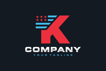 letter K american flag logo