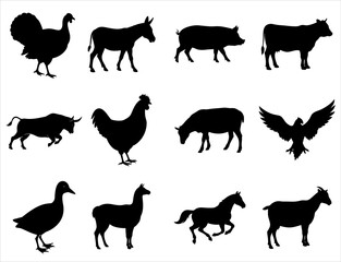 farm animal silhouette vector set