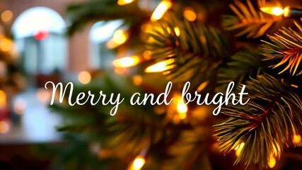 Merry and brigh text christmas tree with lights and a merry and bright message - Powered by Adobe