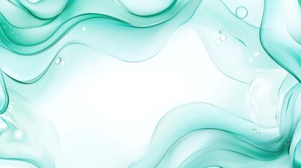Abstract teal waves border a bright white space