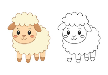 Adorable sheep coloring page for kids. Easy outline to color, perfect for toddlers and preschoolers. Printable farm animal learning activity.