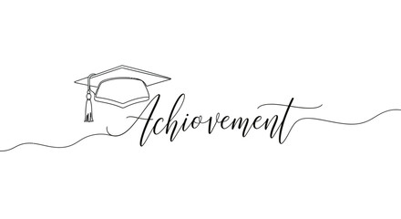 achievement calligraphy with graduation cap line art
