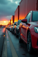 Cars parked along the roadside, a common sight in urban and rural areas