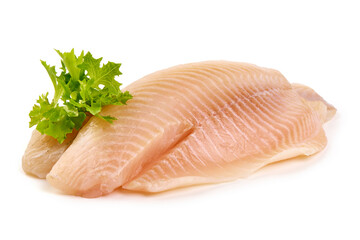Tilapia Fillet with Lettuce, isolated on White Background