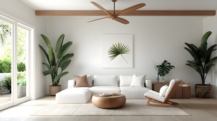 Fototapeta premium Relaxing farmhouse chic living room with natural elements
