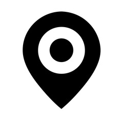 Black vector icon of location pin with circular center representing map navigation GPS travel direction and digital positioning system