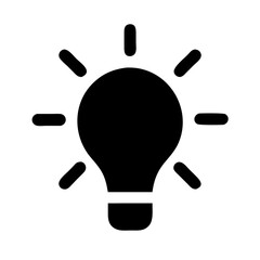 Black vector illustration of light bulb with radiant rays symbolizing innovation ideas creativity and bright solutions