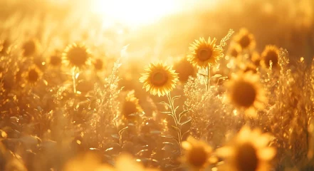 Fotobehang Zorgcentrum A field of sunflowers, with the flowers blooming towards the sunlight  © IvyBridge
