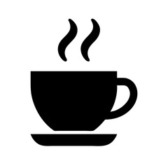 Flat vector of black coffee cup icon with steam rising above for breakfast
