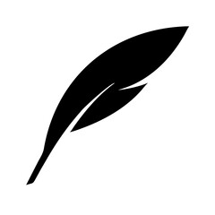 Black feather vector icon with gentle curve in minimalist flat style representing writing freedom softness and poetic expression